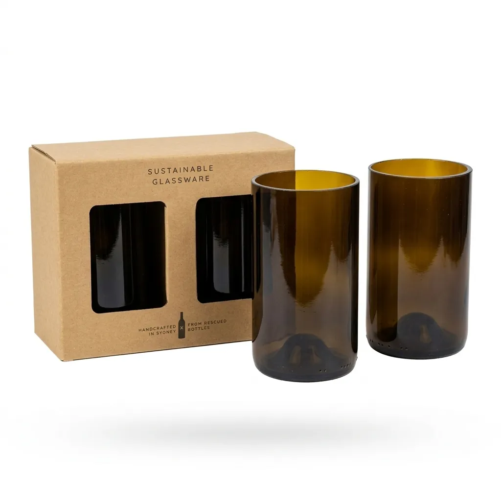 [H0003AM-2] Gift Pack of 2 Upcycled Cut Wine Bottles Tumbler - Amber